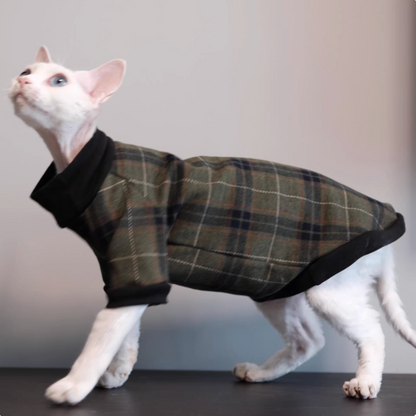 Sphynx & Devon Rex Cats in Autumn-Winter Long Sleeves Plaid Clothes