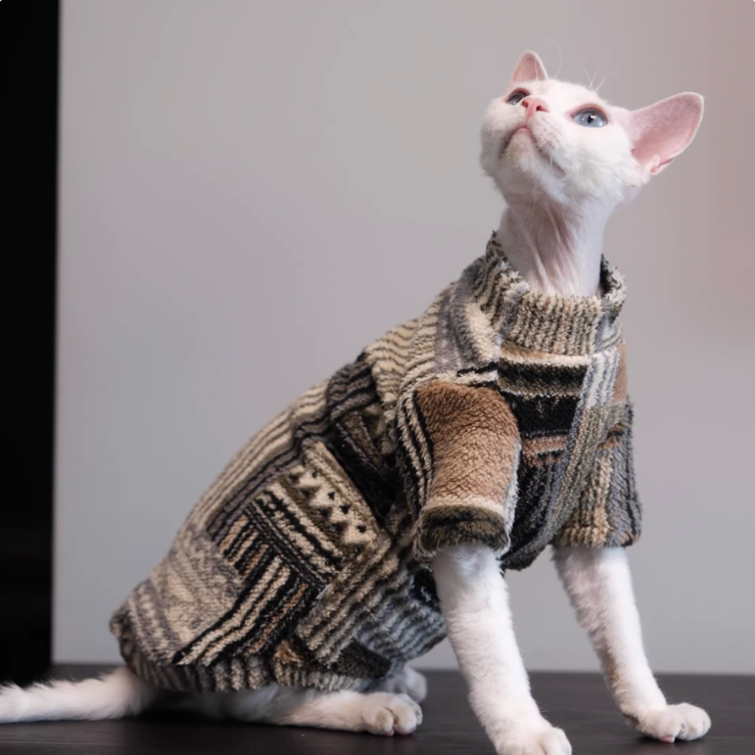Sphynx & Devon Rex Cats Fall/Winter Color-Blocked Fleece Clothes