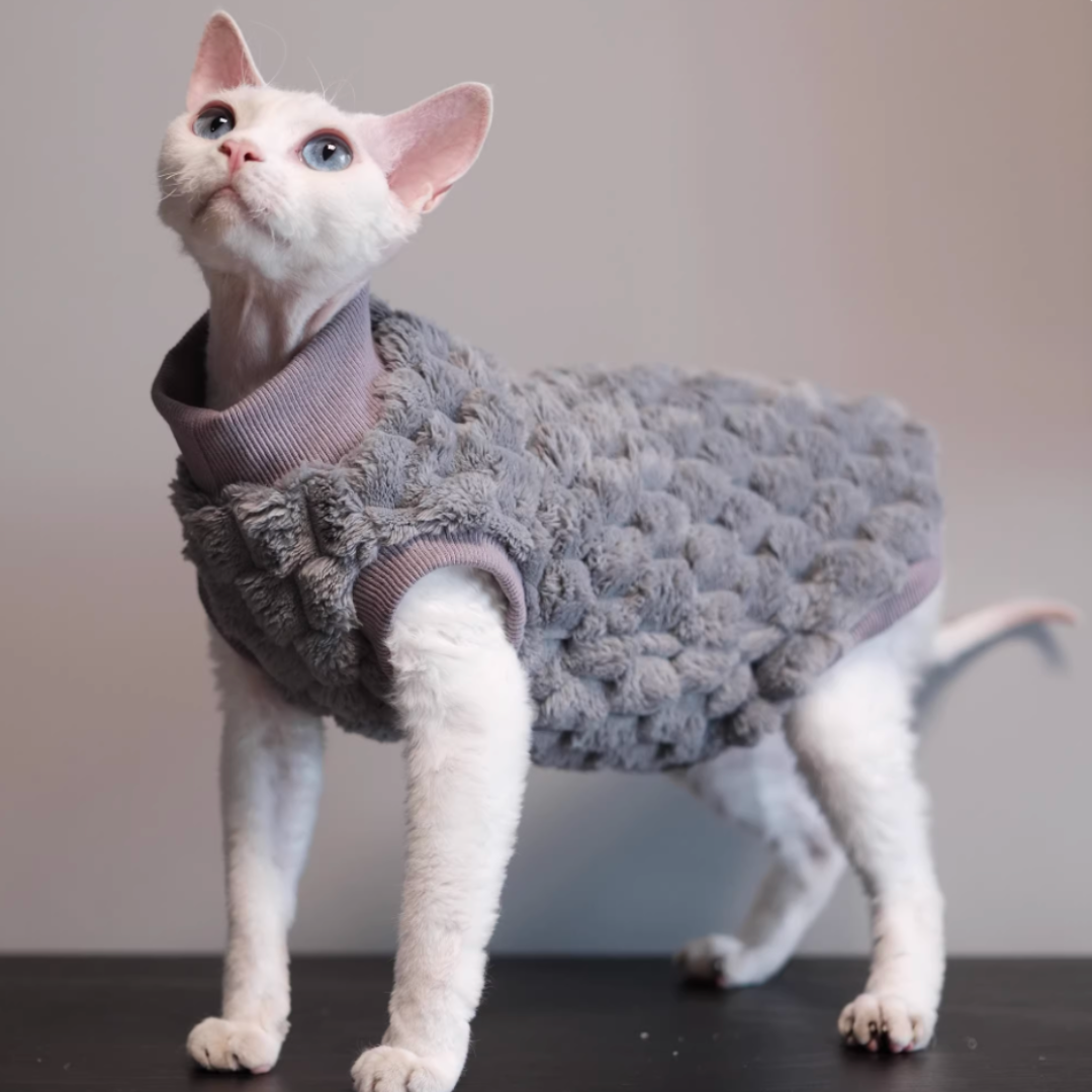Double-sided fleece thermal vest for Sphynx & Devon Rex Cats