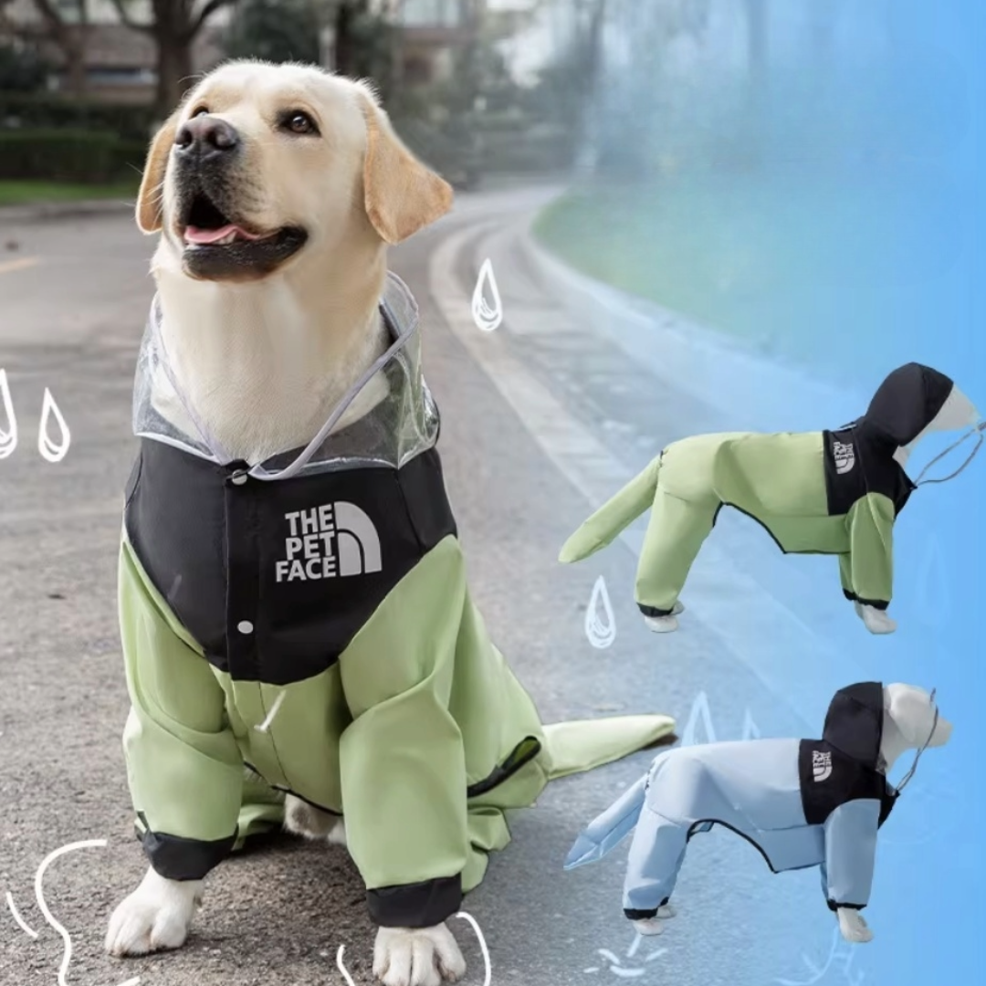Stylish patchwork raincoat for pet dogs (four paws, tail)