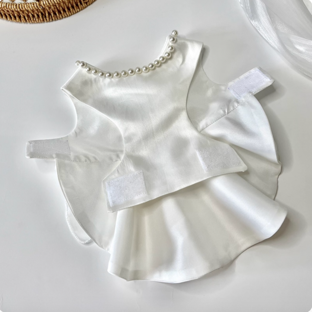 Pet matte satin pearl wedding dress