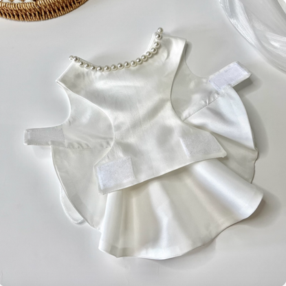 Pet matte satin pearl wedding dress