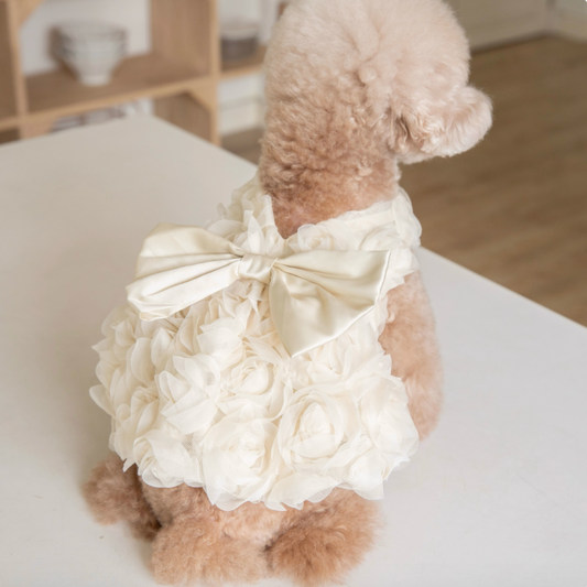 Large bow 3D rose pet wedding dress
