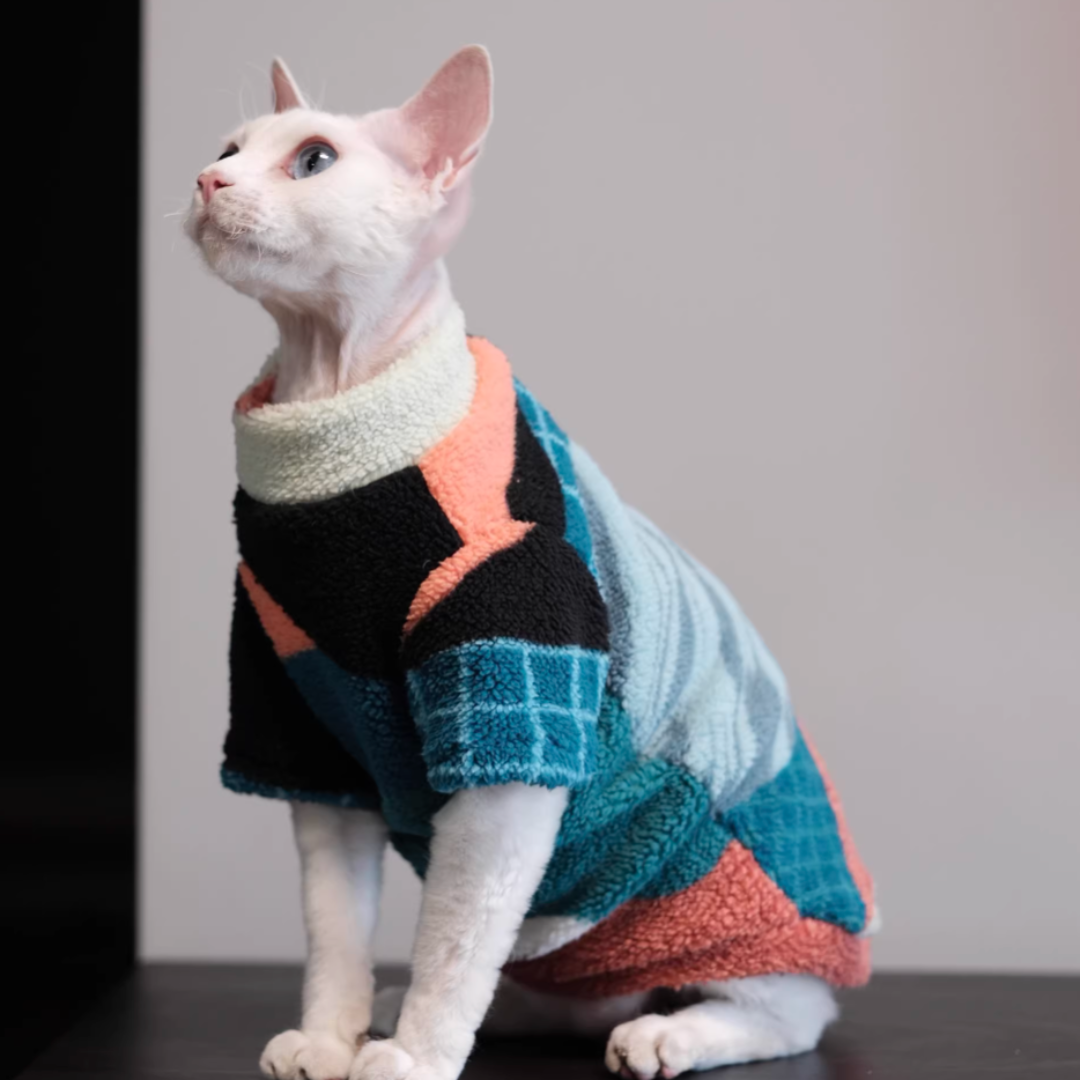 Sphynx & Devon Rex Cats Fall/Winter Color-Blocked Fleece Clothes