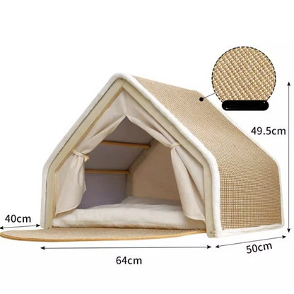 Solid Wood Cat House with Scratch Pads – Cozy Bed & Durable Scratching Surface Combined